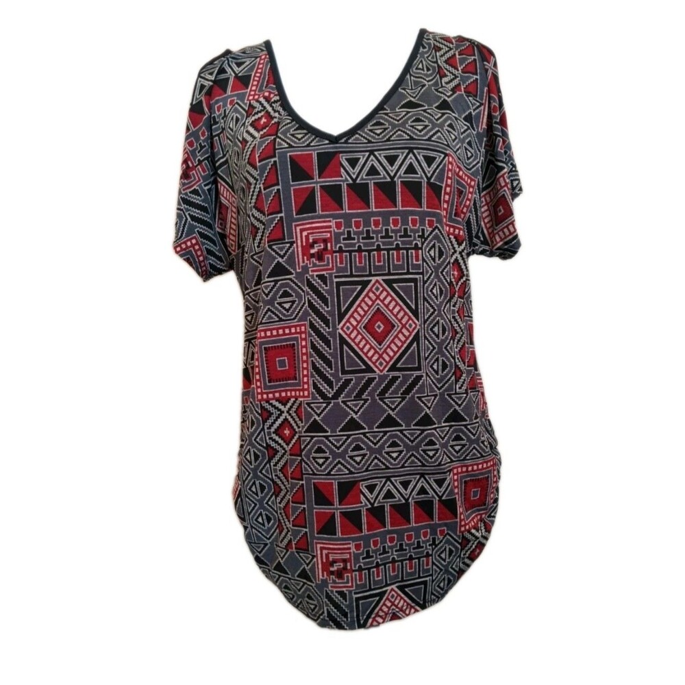 Lavish  Women's Short Sleeve Aztec Print Shirt Size Southwestern Long Medium